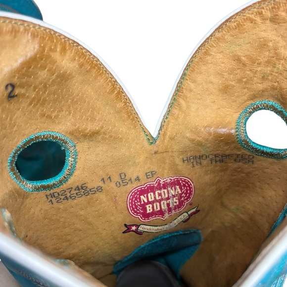 Nocona Handmade USA Turquoise Brown Leather Western Cowboy Boots 11D Square Toe - Picture 12 of 16